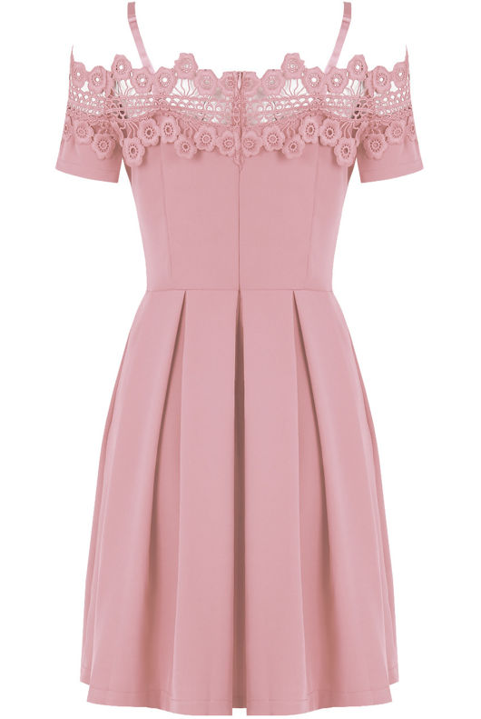Rose Floral Embroidered Off The Shoulder Day Dress