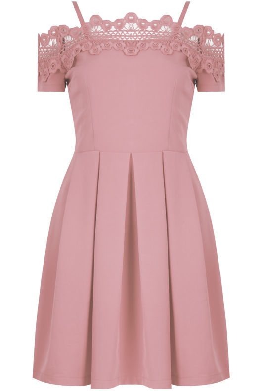 Rose Floral Embroidered Off The Shoulder Day Dress
