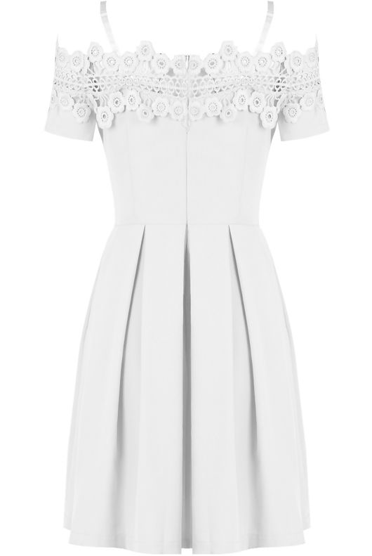 White Floral Embroidered Off The Shoulder Day Dress