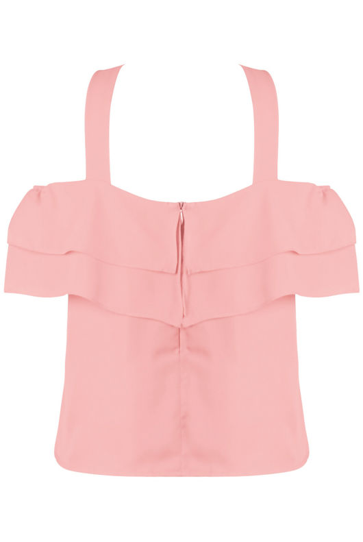 Pink Halterneck Frill Detail Top