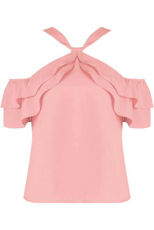 Pink Halterneck Frill Detail Top