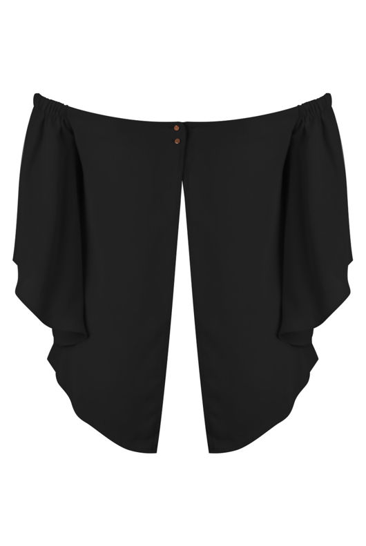 Off The Shoulder Open Back Chiffon Blouse In Black 