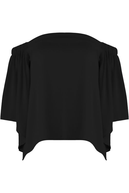 Off The Shoulder Open Back Chiffon Blouse In Black 