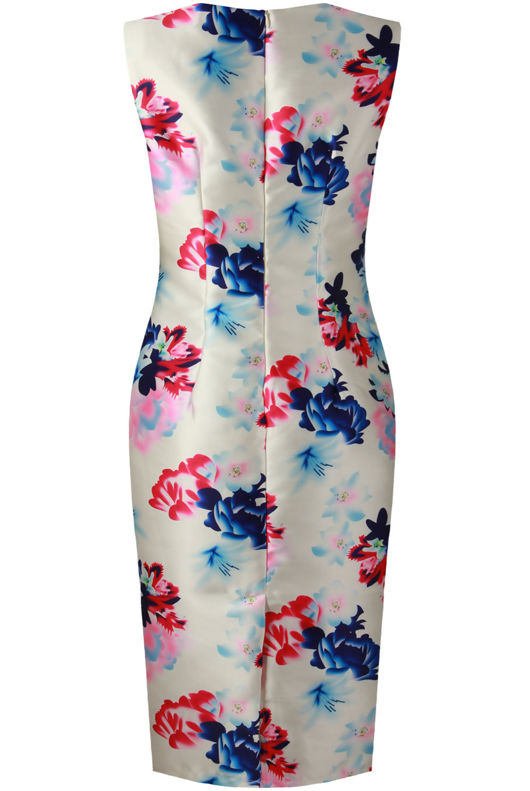 White Contrast Floral Print Midi Dress
