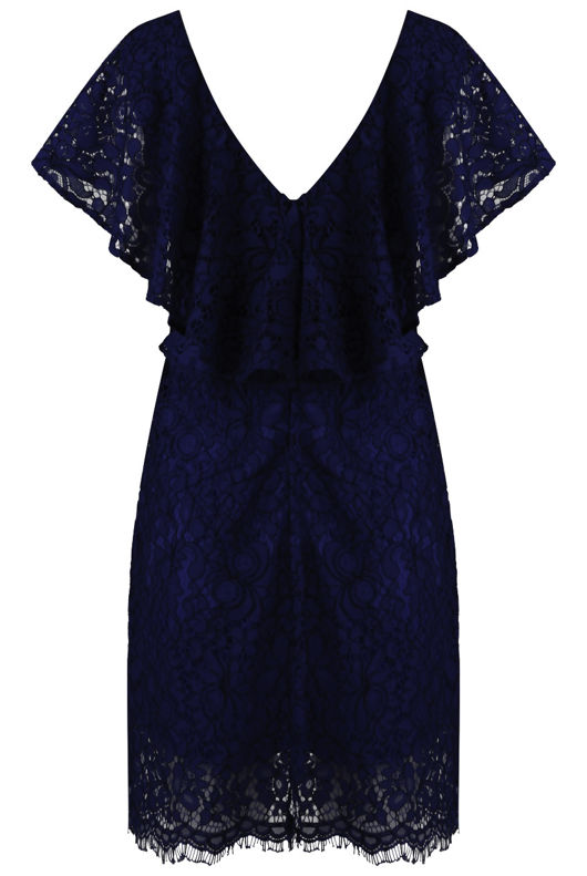 Navy Floral Lace Lined Shift Dress