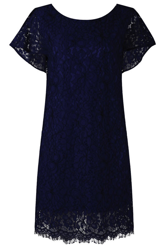 Navy Floral Lace Lined Shift Dress