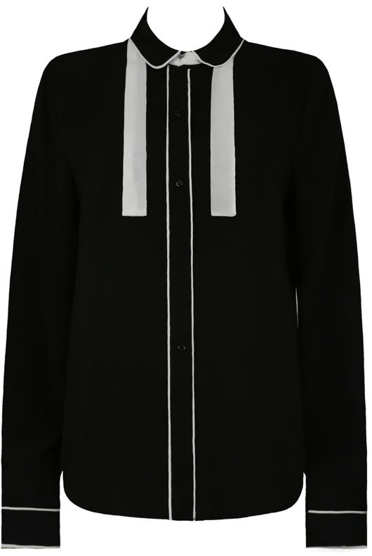 Black Contrast Neck Tie Up Shirt Tops