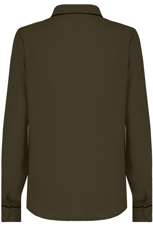 Khaki Contrast Neck Tie Up Shirt Tops