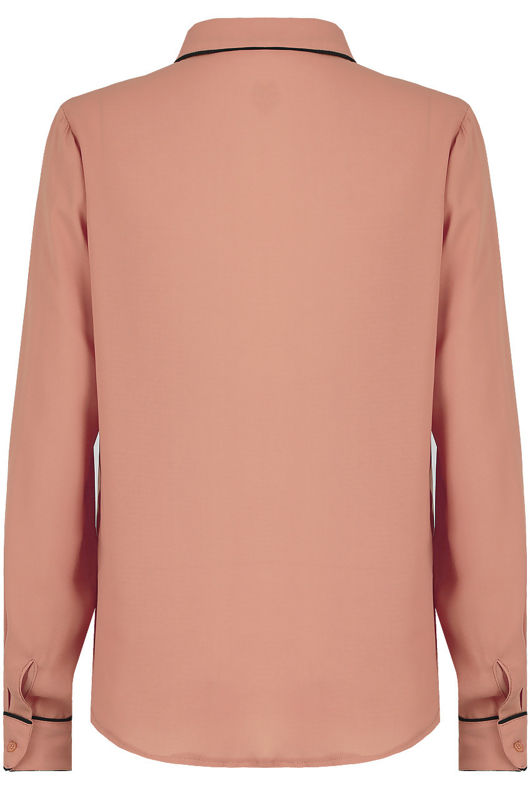 Pink Contrast Neck Tie Up Shirt Tops