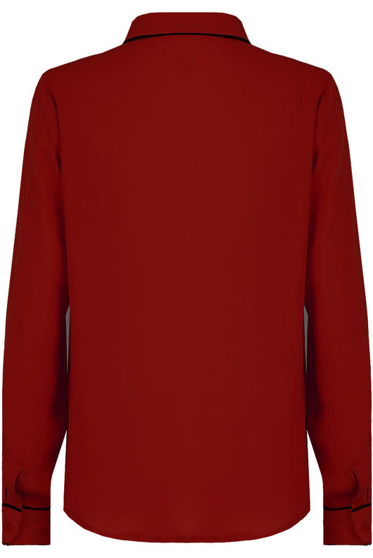 Burgundy Contrast Neck Tie Up Shirt Tops