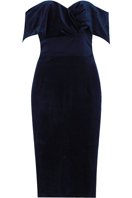 Black Pleated Off Shoulder Midi Dress