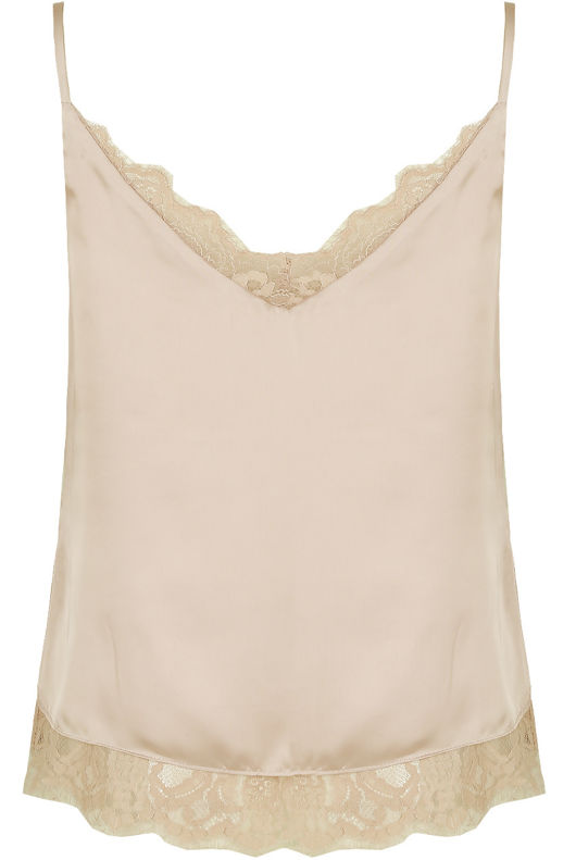Beige Satin Lace Trims Cami