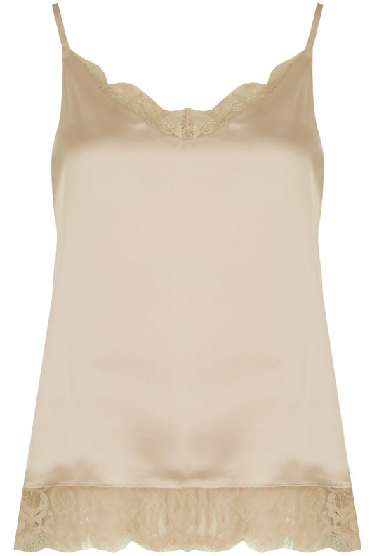 Beige Satin Lace Trims Cami