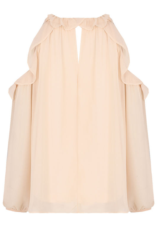 Cream Cold Shoulder Frilled Crop Tops