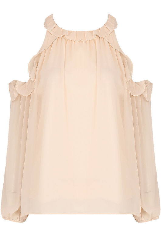 Cream Cold Shoulder Frilled Crop Tops