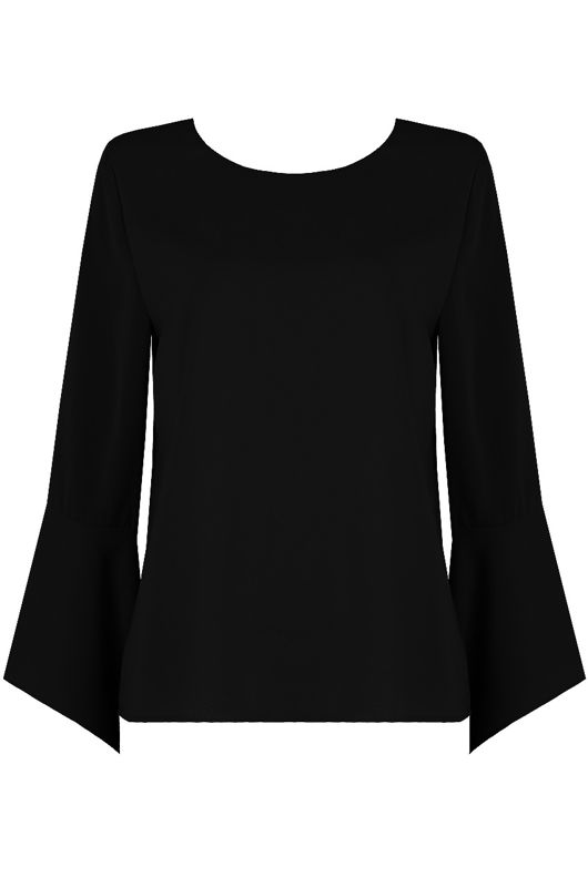 Black Back Button Up Bell Sleeve Tops