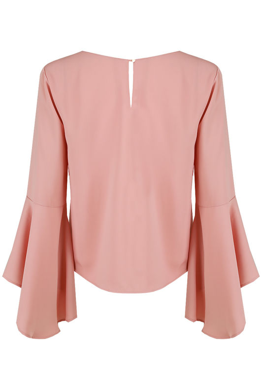 Pink Back Button Up Bell Sleeve Tops