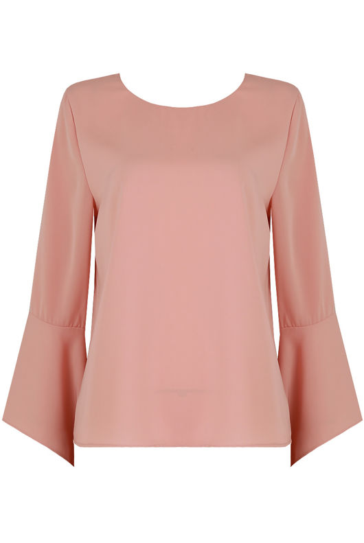 Pink Back Button Up Bell Sleeve Tops