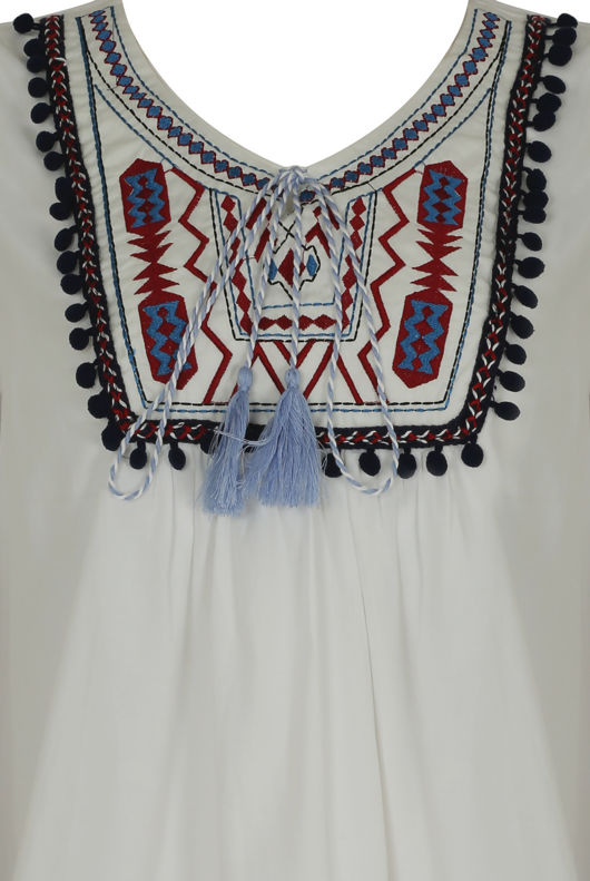 White Embroidered Tie Up Tops