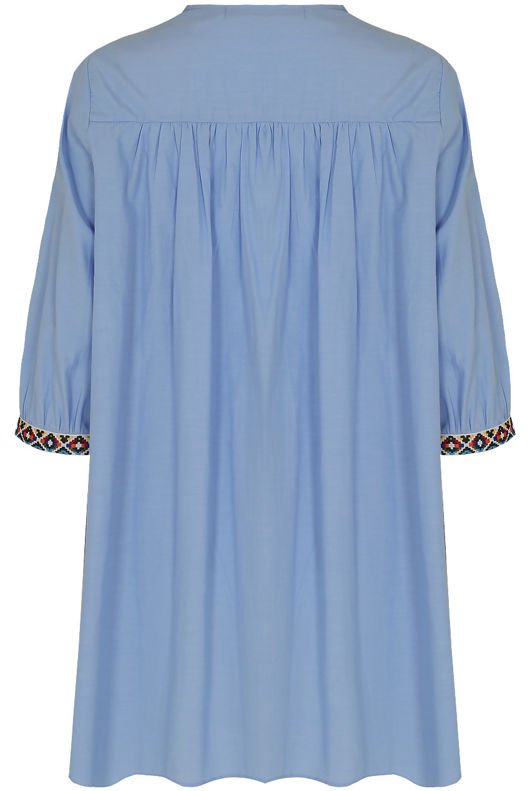 Blue Embroidery Fringed Shift Dress