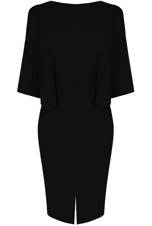Bell Sleeve Back Slit Midi Dress in Black