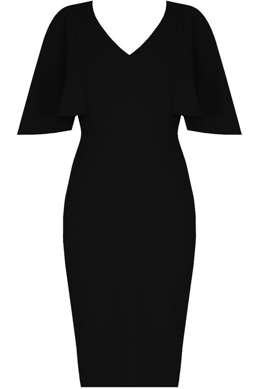 Bell Sleeve Back Slit Midi Dress in Black