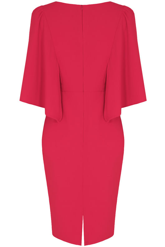 Wing Sleeve Back Slit Midi Dress in Fuchsia