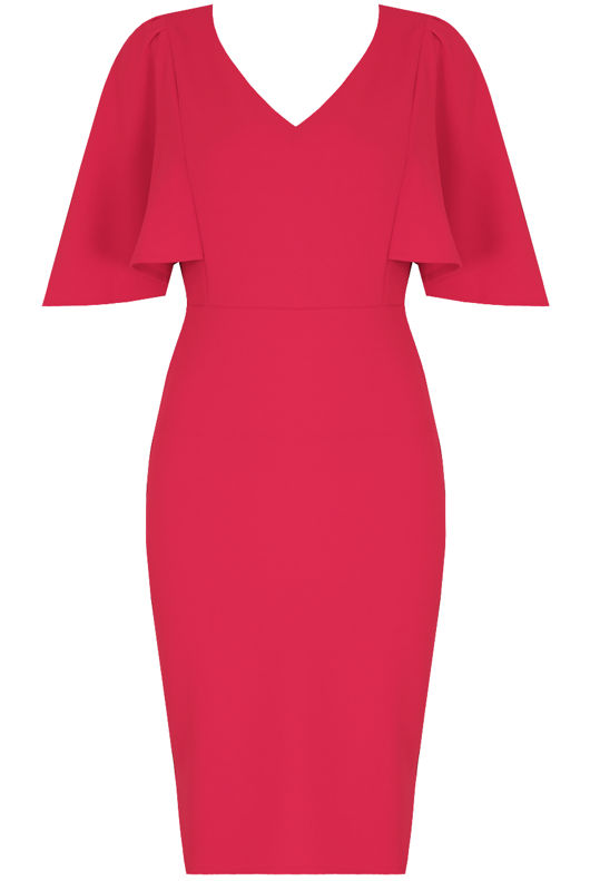 Wing Sleeve Back Slit Midi Dress in Fuchsia