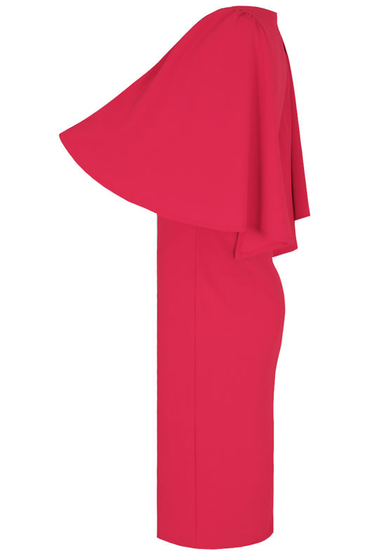 Wing Sleeve Back Slit Midi Dress in Fuchsia