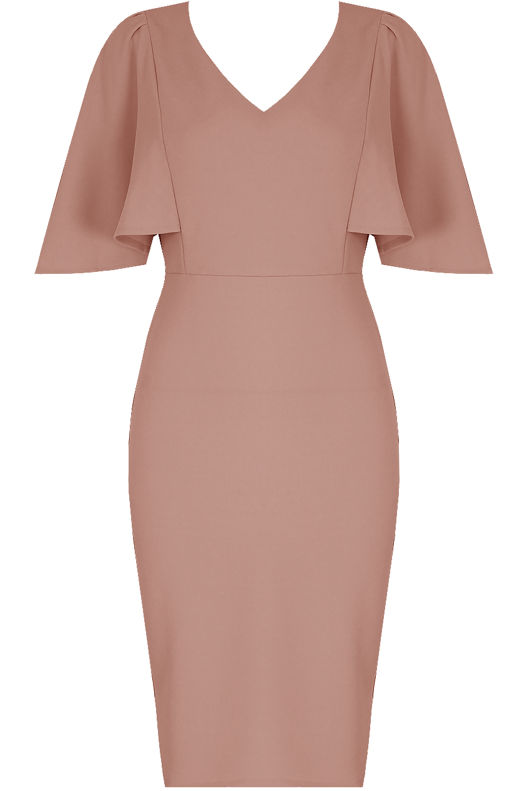 Bell Sleeve Back Slit Midi Dress in Rose