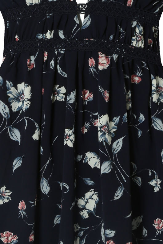 Contrast Floral Back Zip Up Shift Dress in Navy