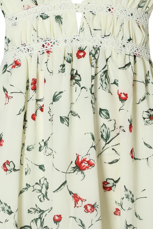 Contrast Floral Back Zip Up Shift Dress in White