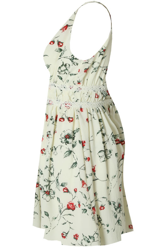 Contrast Floral Back Zip Up Shift Dress in White