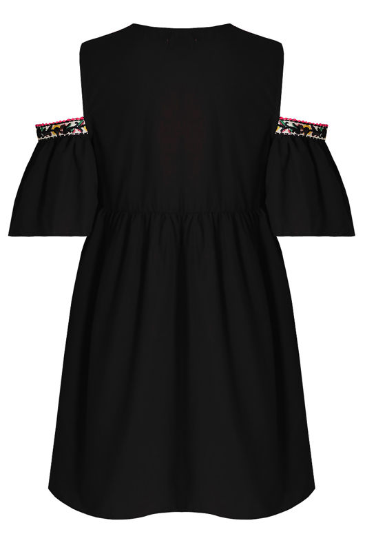 Cold Shoulder Crochet Detail Dress In Black