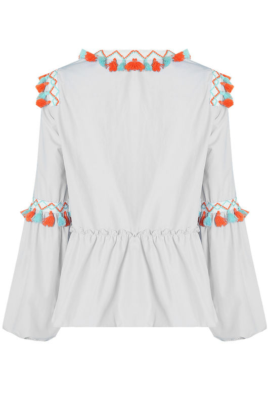 Pleated Front Tie Up Fringed Shirt