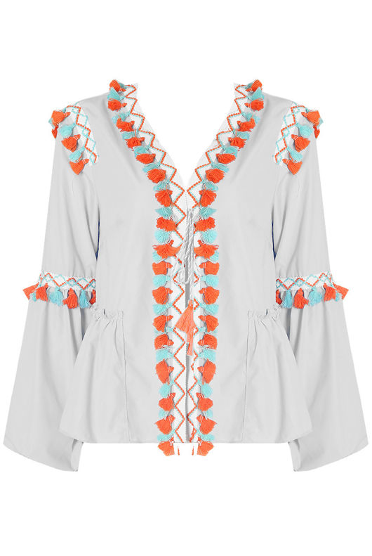 Pleated Front Tie Up Fringed Shirt