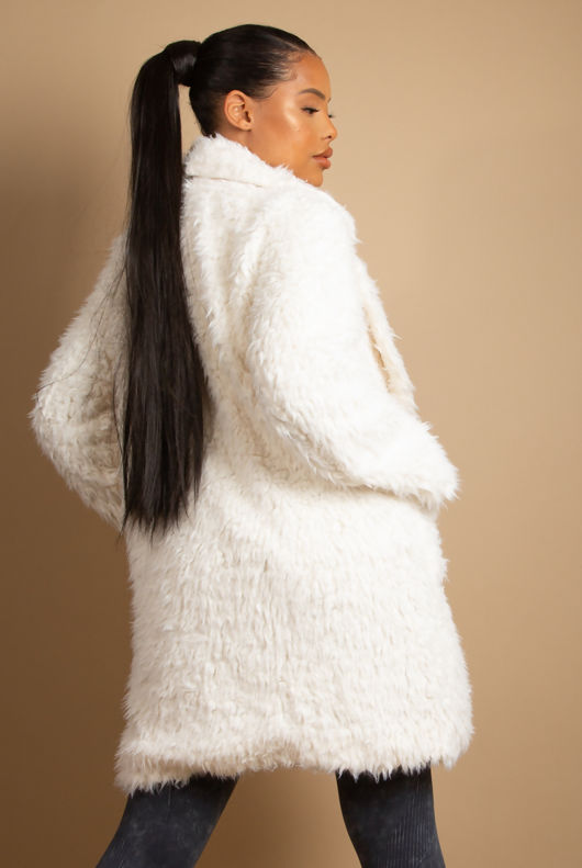 Cream Shaggy Borg Fleece Coat