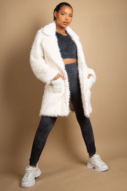 Cream Shaggy Borg Fleece Coat