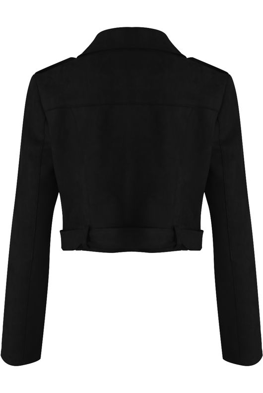 Black Faux Suede Cropped Biker Jacket 