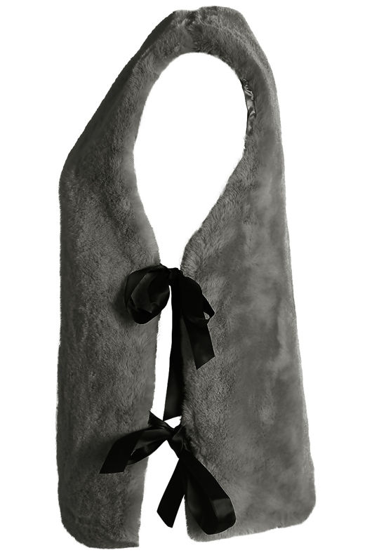 Grey Ribbon Knot Up Shaved Fur Gilet