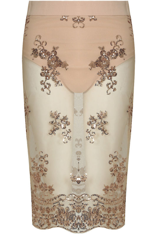 Sheer Mesh Midi Skirt With Sequin Detail In Rose 