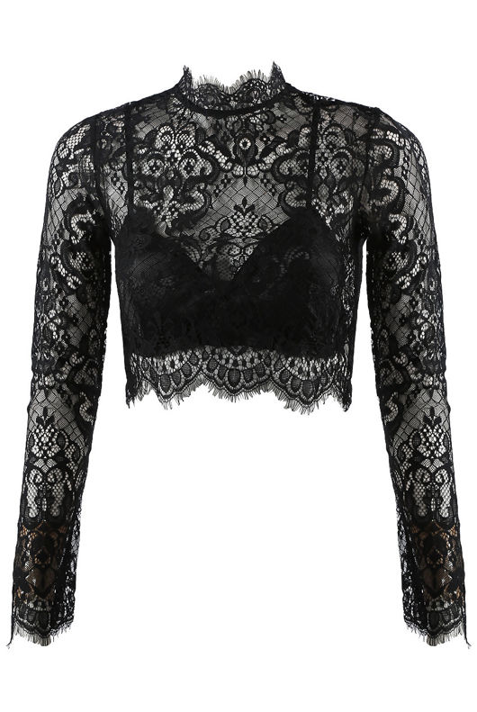 Black Lace Intricate Scallop Top