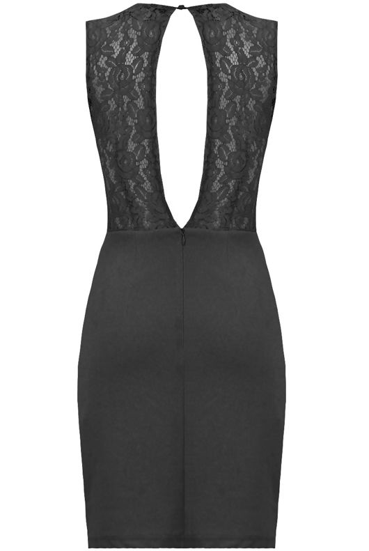 Black Floral Lace Back Zip Up Bodycon Dress