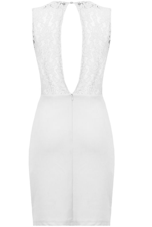 White Floral Lace Back Zip Up Bodycon Dress
