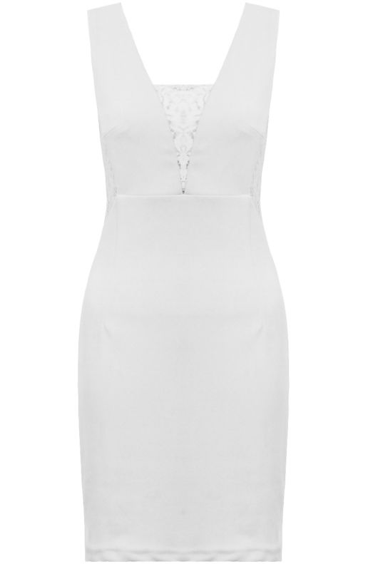 White Floral Lace Back Zip Up Bodycon Dress