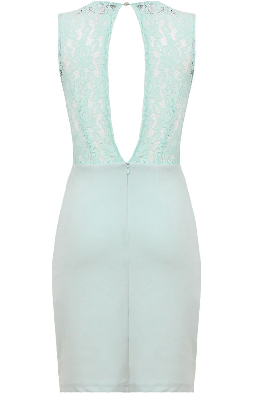 Mint Floral Lace Back Zip Up Bodycon Dress