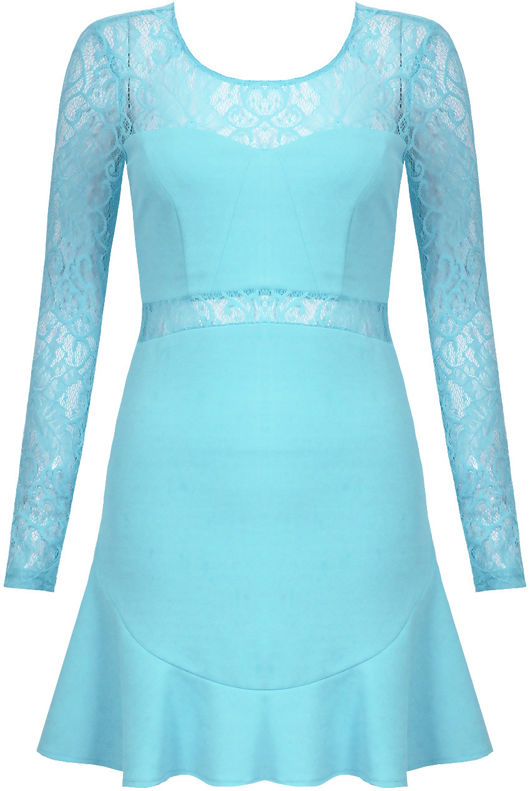 Light Blue Lace & Crepe Frill Hem Dress