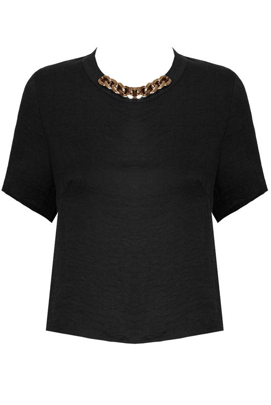 Black Satine Cropped Chain detail Top