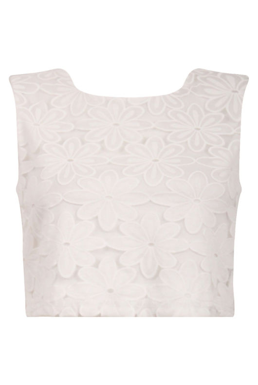 White Crochet Floral Lace Top