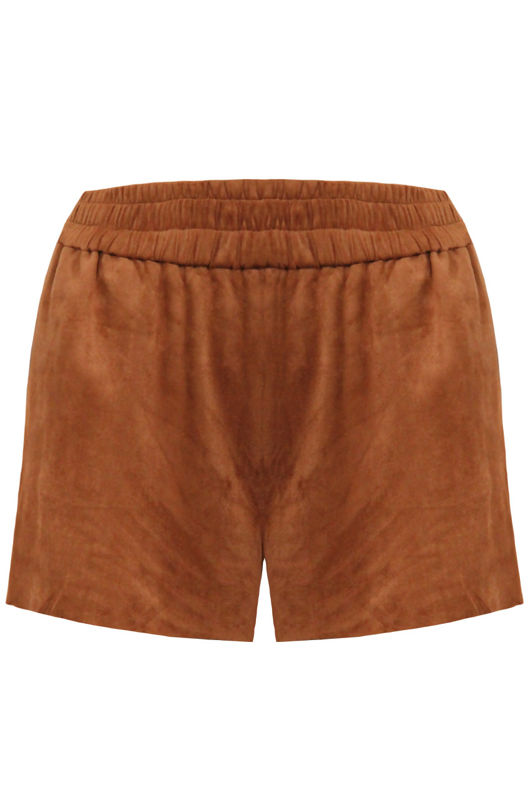 Camel Suede Look Shorts
